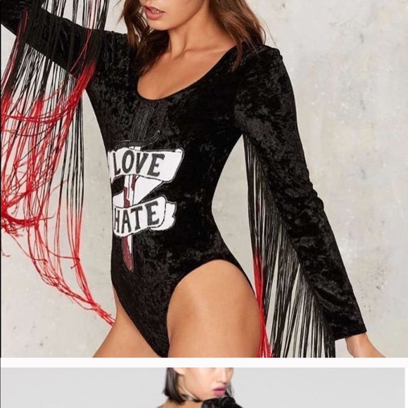 Love and hate fringe black velvet bodysuits - Picture 7 of 8
